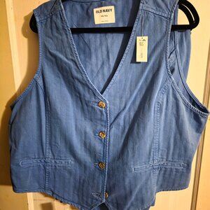 Old Navy cornflower blue vest and wide leg jeans set